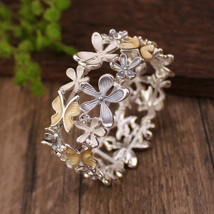 Buddha Stones Colorful Butterfly Flowers Love Alloy Elastic Bracelet Bangle - Yellow 58mm - image 10