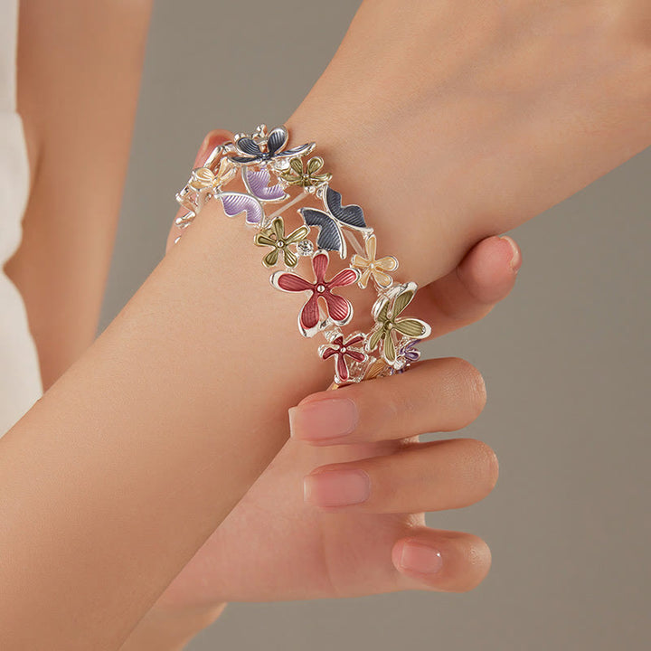 Buddha Stones Colorful Butterfly Flowers Love Alloy Elastic Bracelet Bangle - image 3