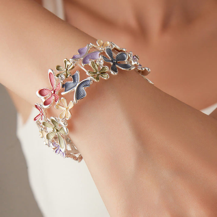 Buddha Stones Colorful Butterfly Flowers Love Alloy Elastic Bracelet Bangle - image 4