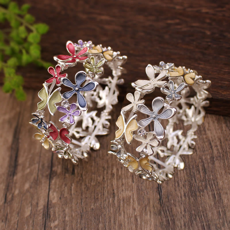 Buddha Stones Colorful Butterfly Flowers Love Alloy Elastic Bracelet Bangle - image 12
