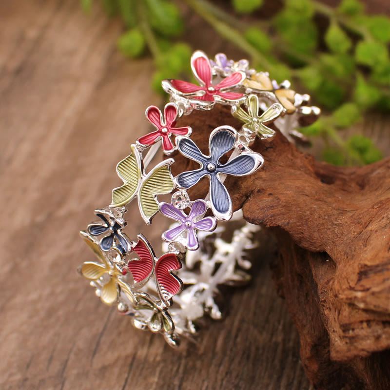 Buddha Stones Colorful Butterfly Flowers Love Alloy Elastic Bracelet Bangle - image 2