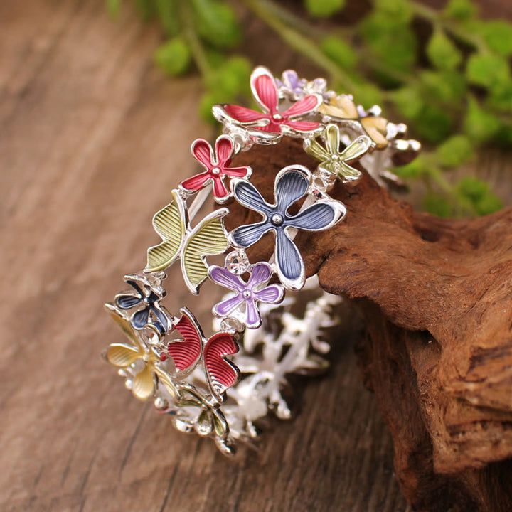 Buddha Stones Colorful Butterfly Flowers Love Alloy Elastic Bracelet Bangle - image 2