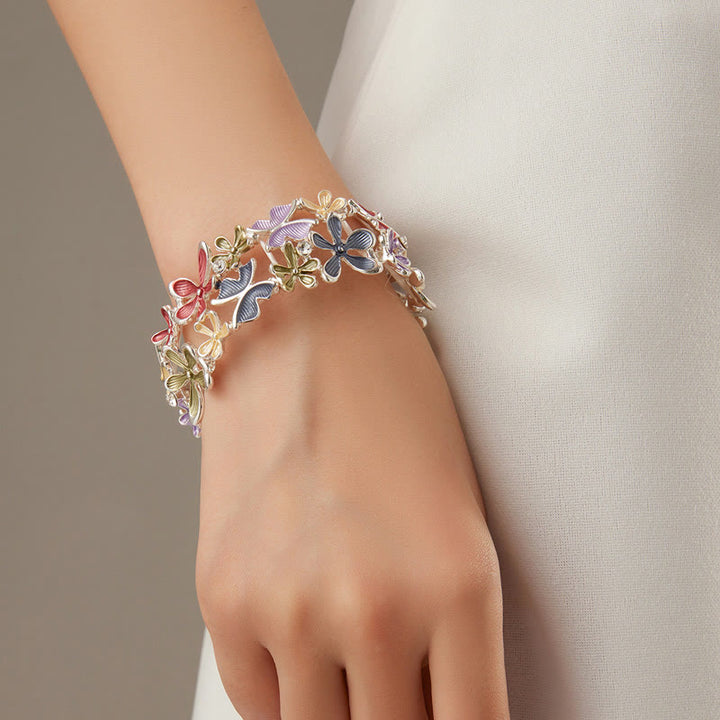 Buddha Stones Colorful Butterfly Flowers Love Alloy Elastic Bracelet Bangle - image 5