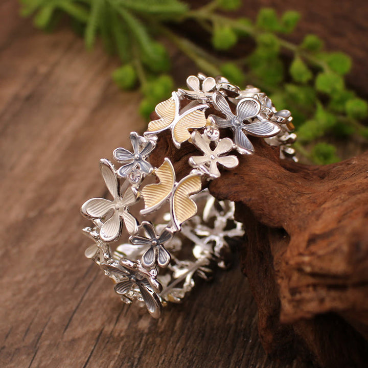 Buddha Stones Colorful Butterfly Flowers Love Alloy Elastic Bracelet Bangle - image 11