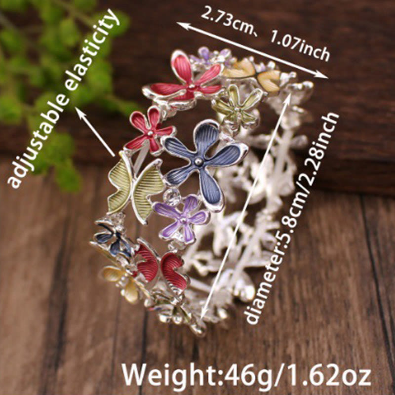 Buddha Stones Colorful Butterfly Flowers Love Alloy Elastic Bracelet Bangle - image 6