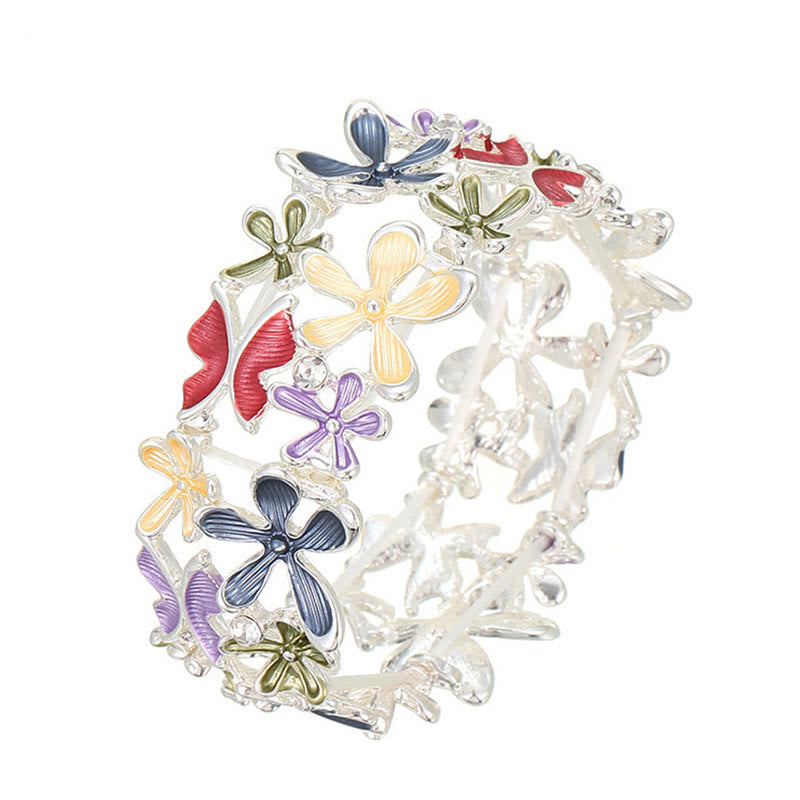 Buddha Stones Colorful Butterfly Flowers Love Alloy Elastic Bracelet Bangle - image 7