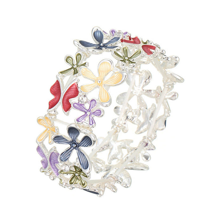 Buddha Stones Colorful Butterfly Flowers Love Alloy Elastic Bracelet Bangle - image 7