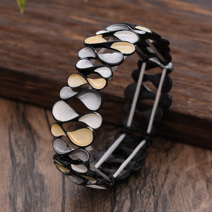 Buddha Stones Colorful Geometric Hollow 8-shaped Alloy Healing Elastic Bracelet Bangle - Yellow Gray 57mm - image 6
