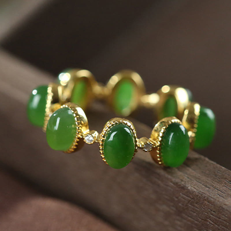 Buddha Stones 925 Sterling Silver Hetian Cyan Jade Beads Healing Adjustable Ring - image 1