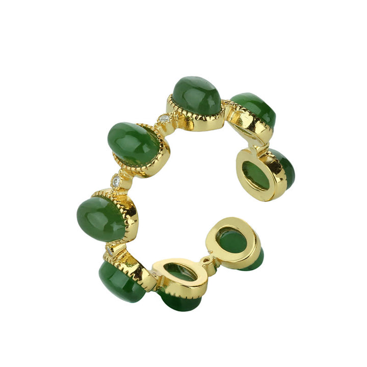 Buddha Stones 925 Sterling Silver Hetian Cyan Jade Beads Healing Adjustable Ring - image 11