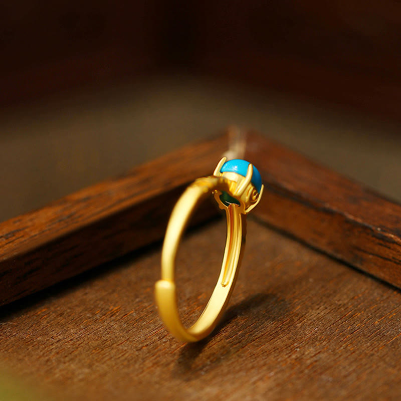 Buddha Stones Simple Design Turquoise Protection Copper Adjustable Ring