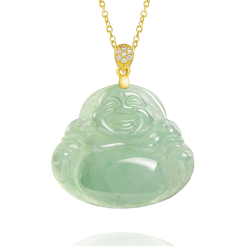 Buddha Stones Natural Jade Laughing Buddha Luck Prosperity Titanium Steel Chain Necklace Pendant - image 7