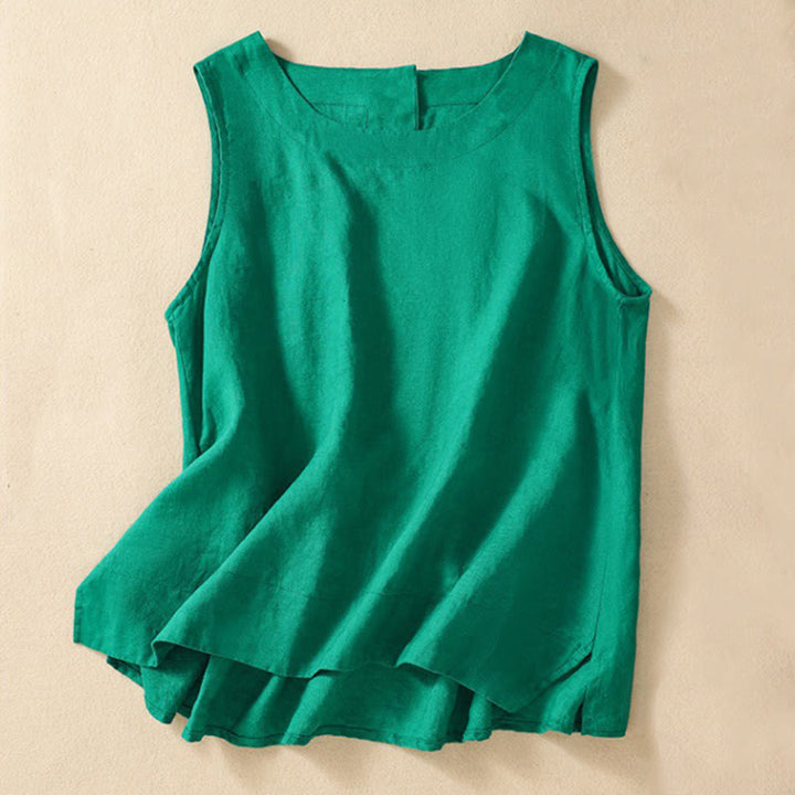 Buddha Stones Casual Solid Color Back Button Asymmetrical Crew Neck Sleeveless Women's Cotton Linen Vest - MediumSpringGreen - US8-10，UK/AU12-14，EU40-42 (2XL) - image 13