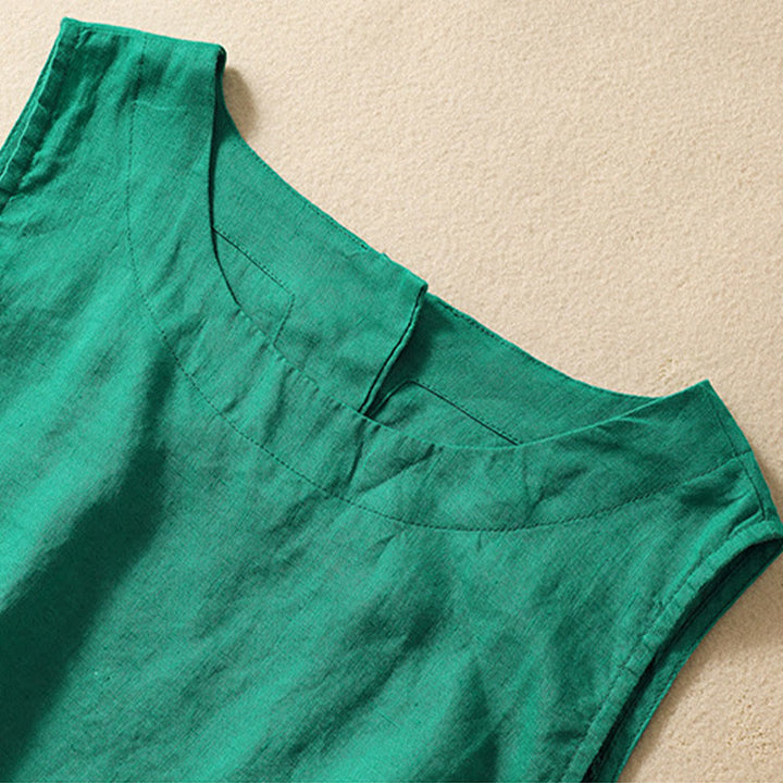 Buddha Stones Casual Solid Color Back Button Asymmetrical Crew Neck Sleeveless Women's Cotton Linen Vest - image 16