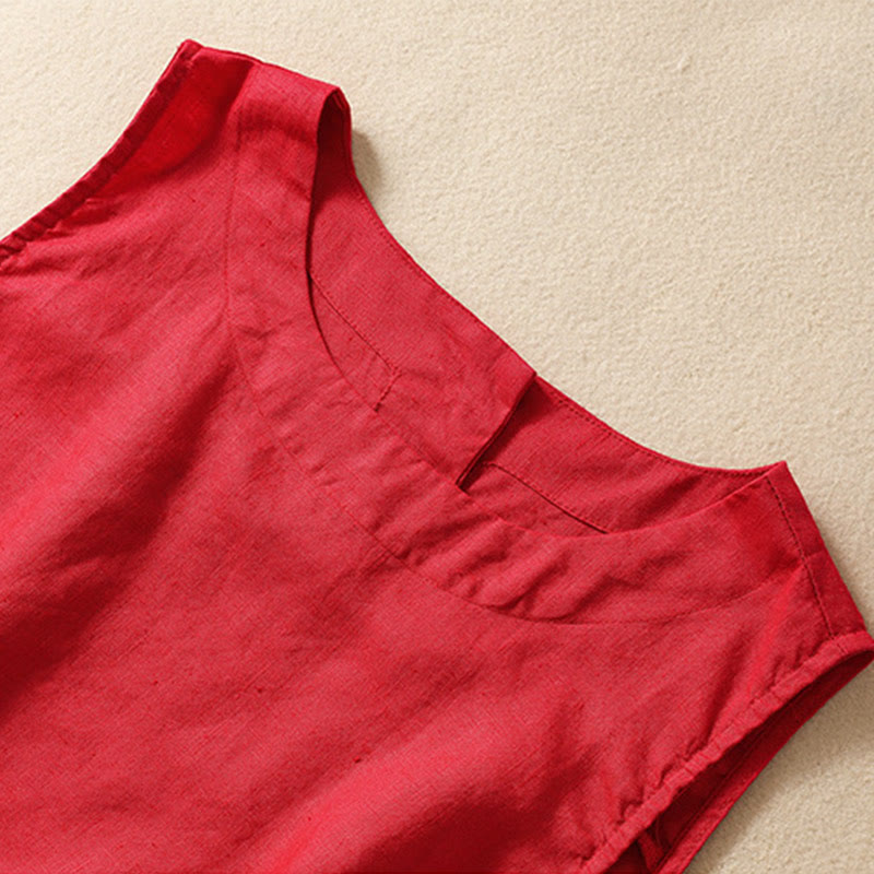 Buddha Stones Casual Solid Color Back Button Asymmetrical Crew Neck Sleeveless Women's Cotton Linen Vest - image 18