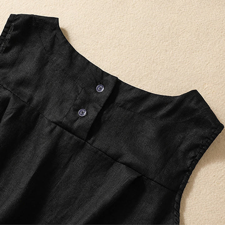 Buddha Stones Casual Solid Color Back Button Asymmetrical Crew Neck Sleeveless Women's Cotton Linen Vest - image 20