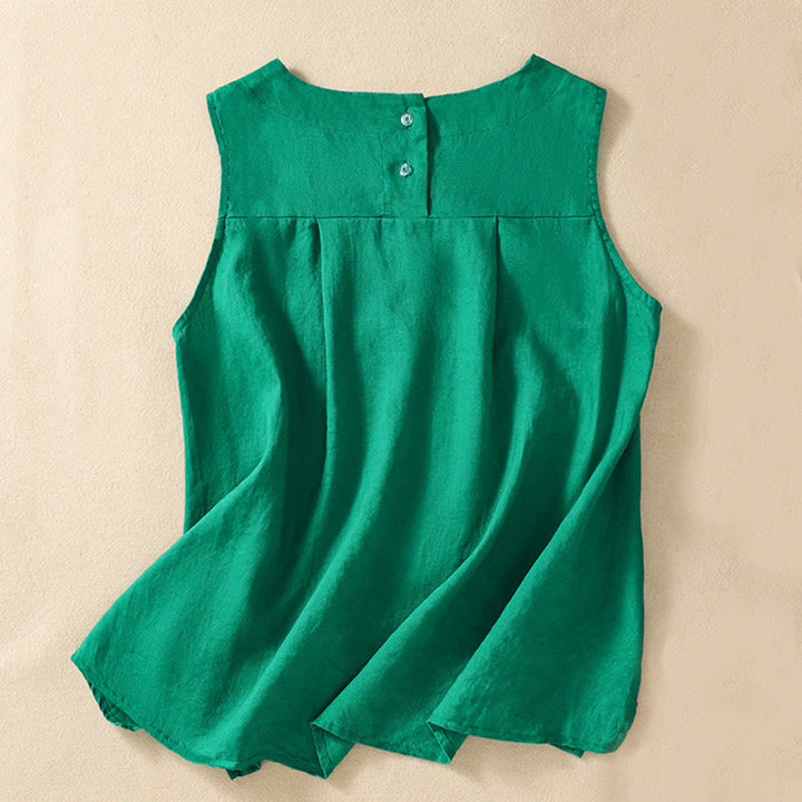 Buddha Stones Casual Solid Color Back Button Asymmetrical Crew Neck Sleeveless Women's Cotton Linen Vest - image 14