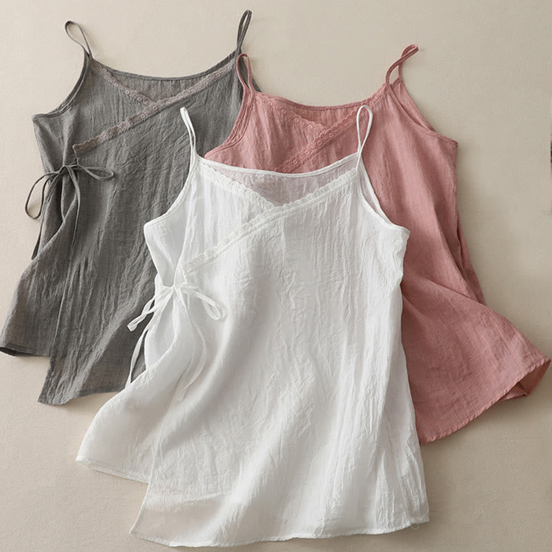 Buddha Stones Vintage Side Lace-up Splicing Lace V-neck Sleeveless Women's  Vest - image 13