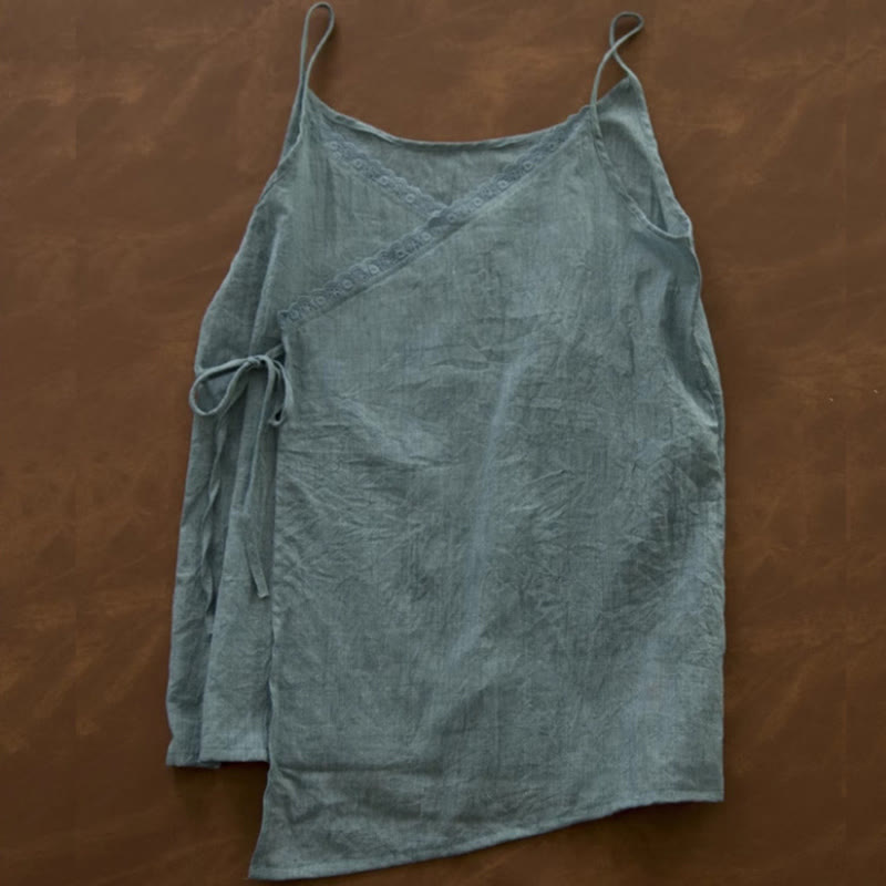 Buddha Stones Vintage Side Lace-up Splicing Lace V-neck Sleeveless Women's  Vest - CadetBlue - US12，UK/AU16，EU44 (2XL) - image 12