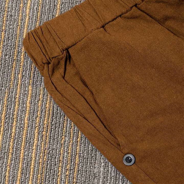Buddha Stones Casual Pure Color Hollow Button Cuff Design Women's Cotton Linen Pants With Pockets - image 28