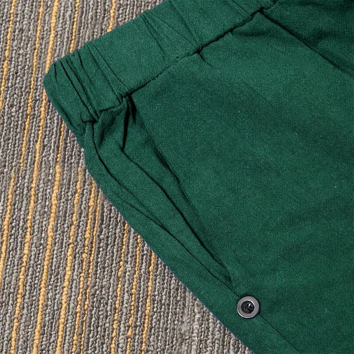 Buddha Stones Casual Pure Color Hollow Button Cuff Design Women's Cotton Linen Pants With Pockets - image 31