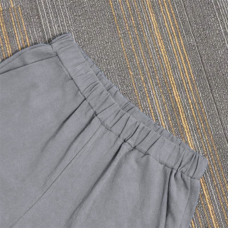 Buddha Stones Casual Pure Color Hollow Button Cuff Design Women's Cotton Linen Pants With Pockets - image 34