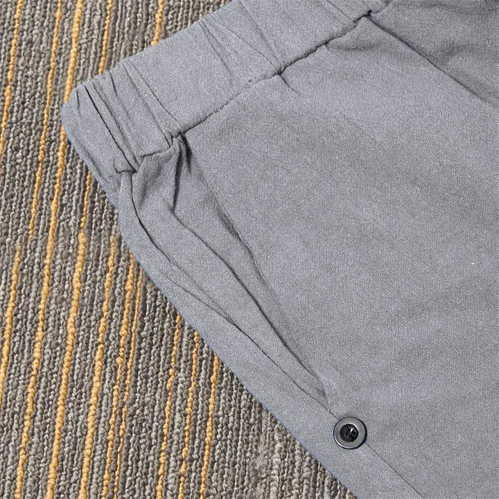 Buddha Stones Casual Pure Color Hollow Button Cuff Design Women's Cotton Linen Pants With Pockets - image 37