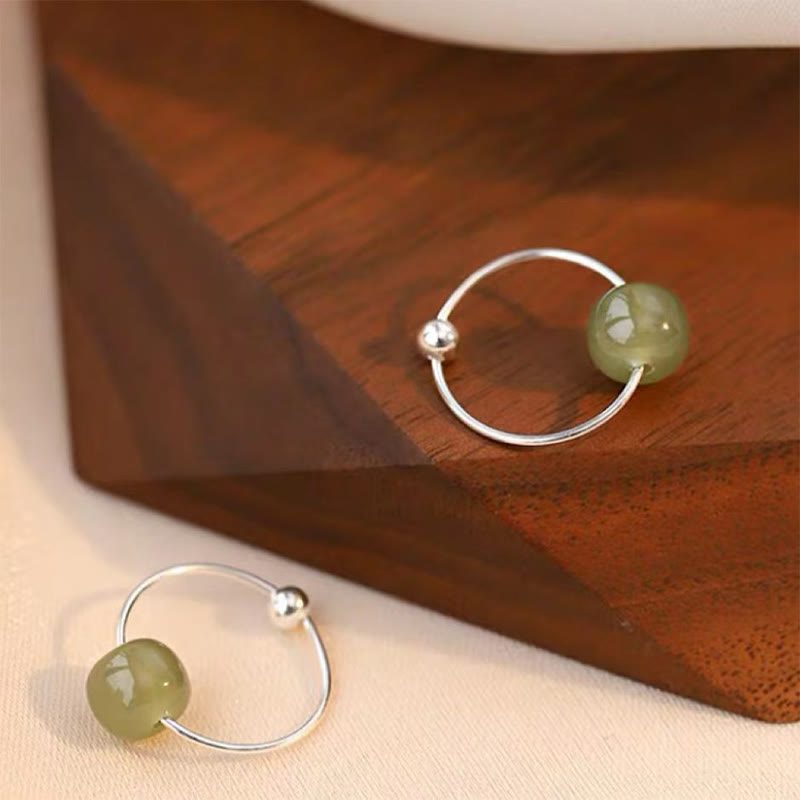 Buddha Stones 925 Sterling Silver Hetian Jade Bead Luck Earrings