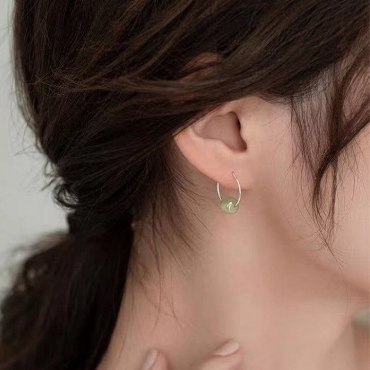 Buddha Stones 925 Sterling Silver Hetian Jade Bead Luck Earrings
