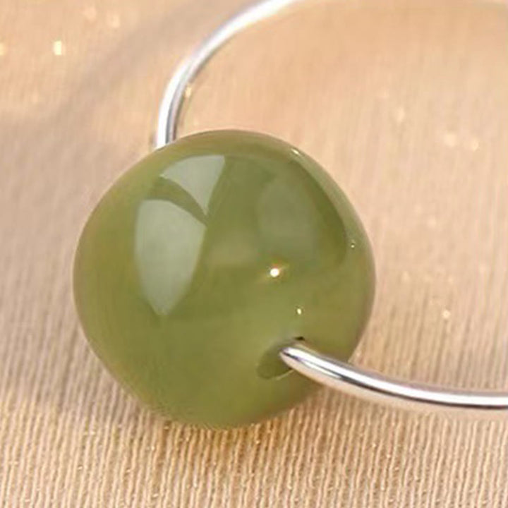 Buddha Stones 925 Sterling Silver Hetian Jade Bead Luck Earrings