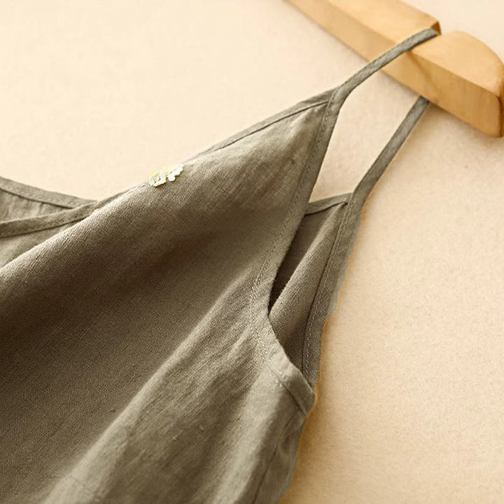 Buddha Stones Ethnic Embroidery Asymmetrical Design Women's Cotton Linen Sleeveless Vest - image 3