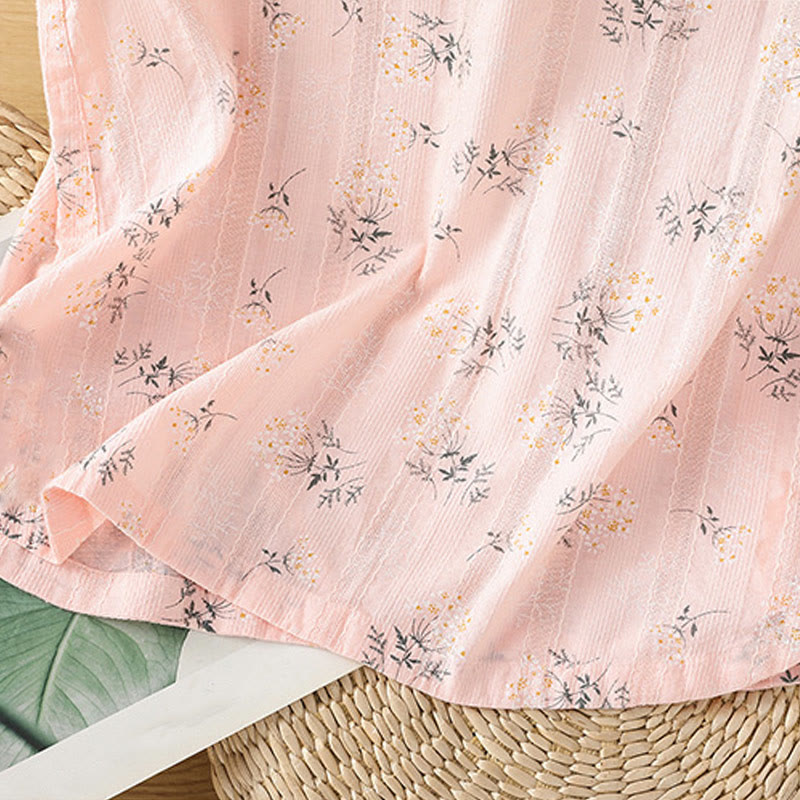 Buddha Stones Retro Printing Floral Plant Pattern Chinese Frog-Button Design Women's Cotton Sleeveless Vest - image 16