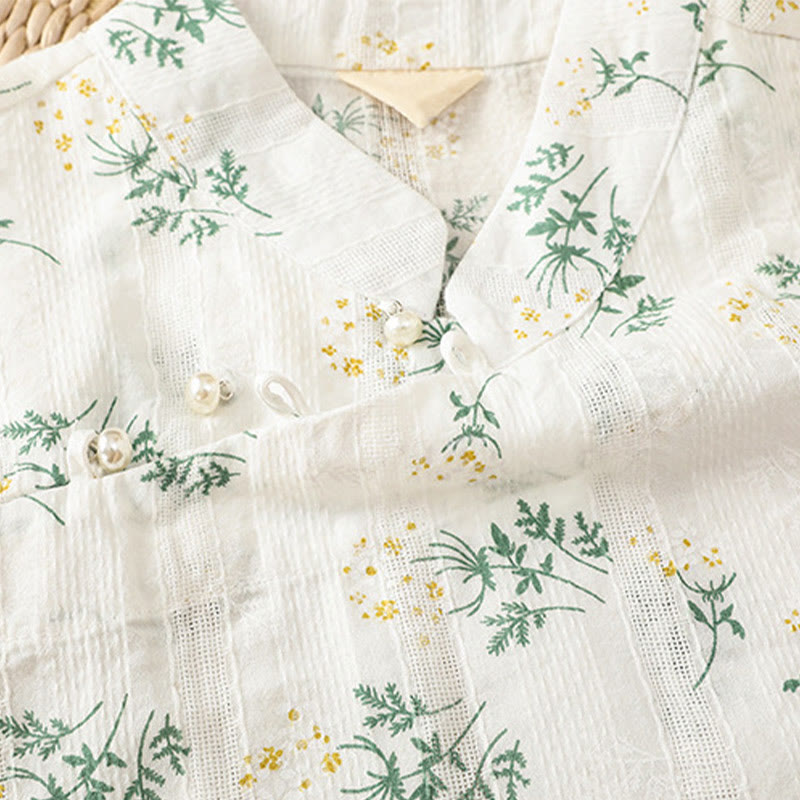 Buddha Stones Retro Printing Floral Plant Pattern Chinese Frog-Button Design Women's Cotton Sleeveless Vest - image 5