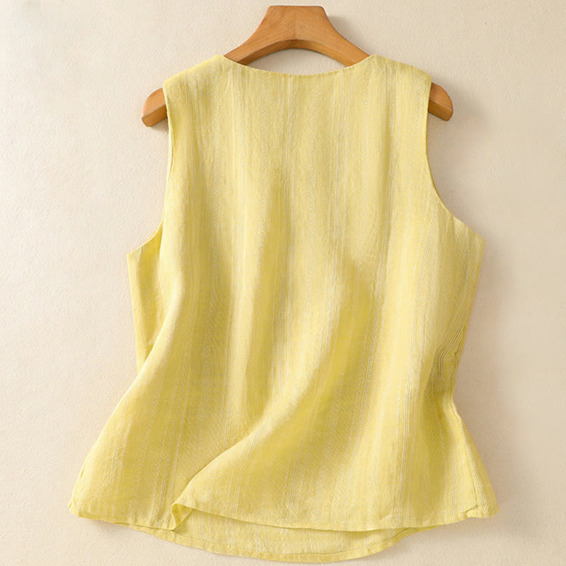 Buddha Stones Vintage Summer Solid Color Simple Design V-Neck Women's Cotton Sleeveless Vest - image 1