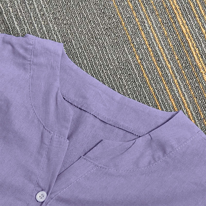 Buddha Stones Casual Plain Button Notched Collar Women's Short Sleeve Shirt - image 3