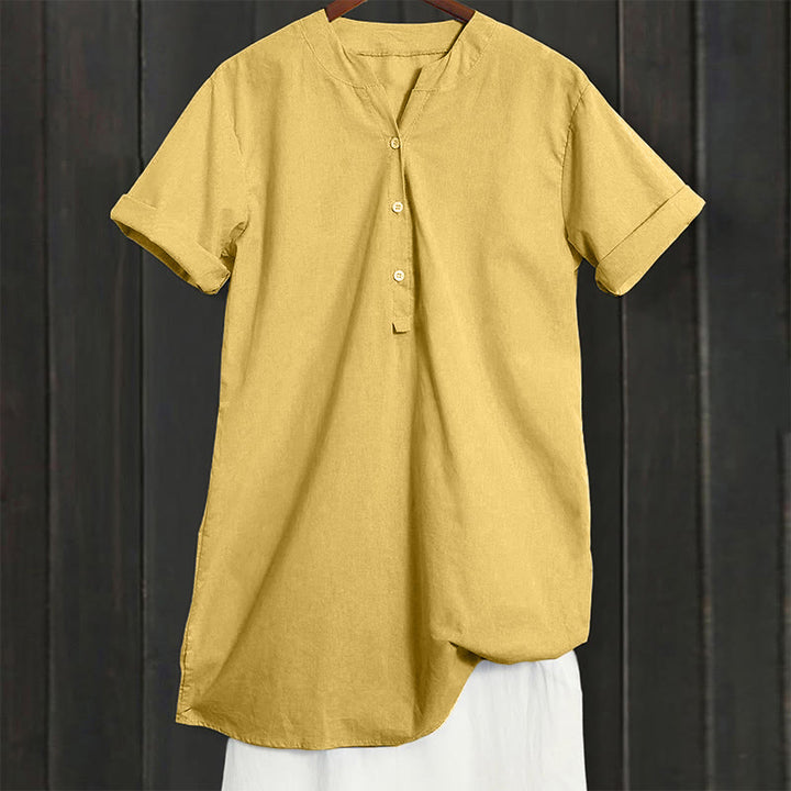 Buddha Stones Casual Plain Button Notched Collar Women's Short Sleeve Shirt - image 11