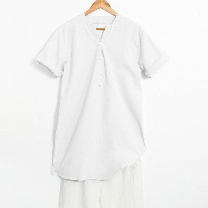 Buddha Stones Casual Plain Button Notched Collar Women's Short Sleeve Shirt - White - US20，UK/AU24，EU52 (5XL) - image 15