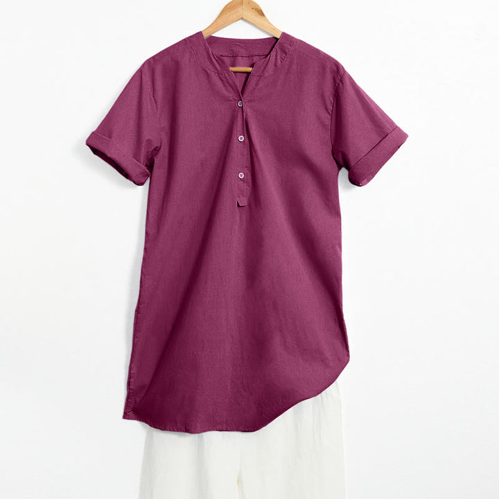 Buddha Stones Casual Plain Button Notched Collar Women's Short Sleeve Shirt - MediumVioletRed - US20，UK/AU24，EU52 (5XL) - image 20