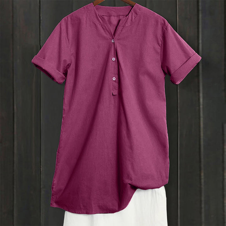 Buddha Stones Casual Plain Button Notched Collar Women's Short Sleeve Shirt - image 22
