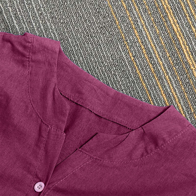 Buddha Stones Casual Plain Button Notched Collar Women's Short Sleeve Shirt - image 23