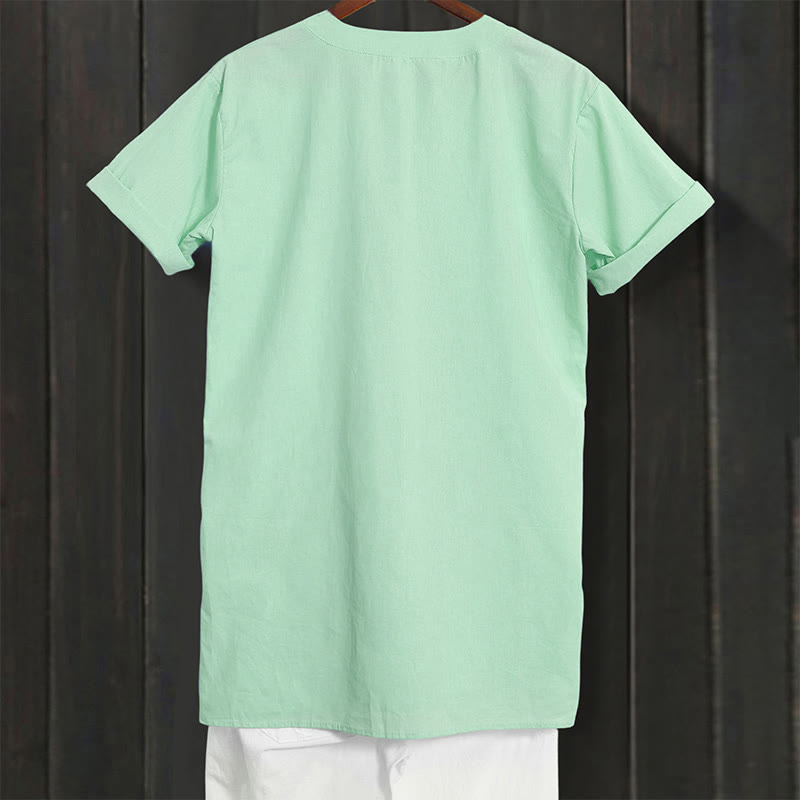 Buddha Stones Casual Plain Button Notched Collar Women's Short Sleeve Shirt - image 26