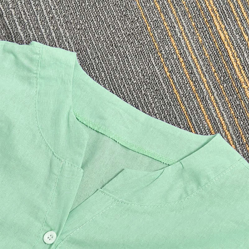 Buddha Stones Casual Plain Button Notched Collar Women's Short Sleeve Shirt - image 29