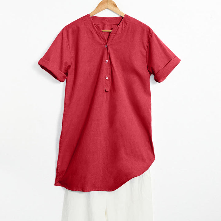 Buddha Stones Casual Plain Button Notched Collar Women's Short Sleeve Shirt - Red - US20，UK/AU24，EU52 (5XL) - image 30