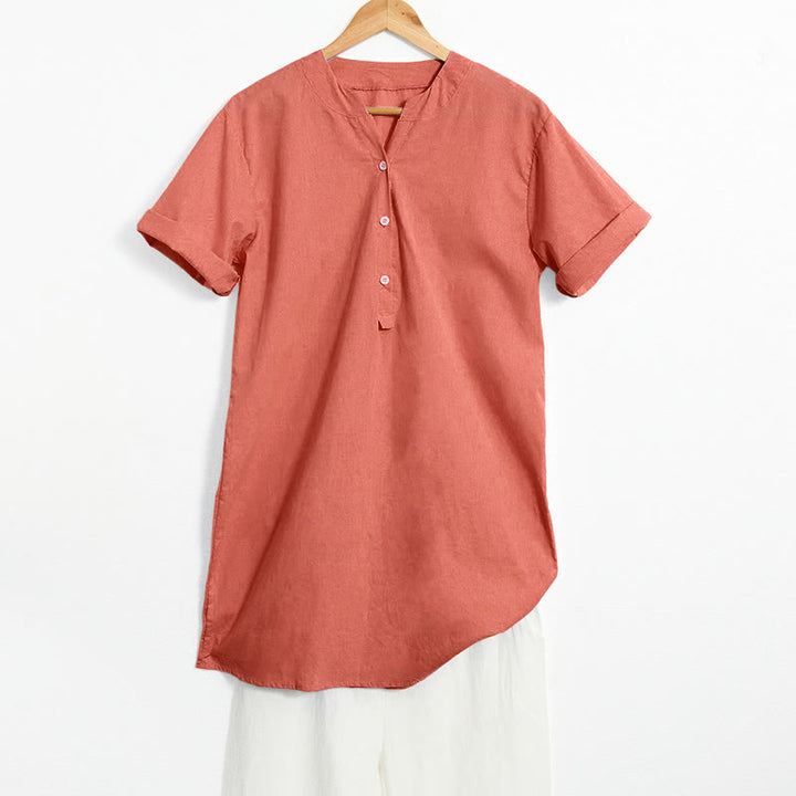 Buddha Stones Casual Plain Button Notched Collar Women's Short Sleeve Shirt - Coral - US20，UK/AU24，EU52 (5XL) - image 45