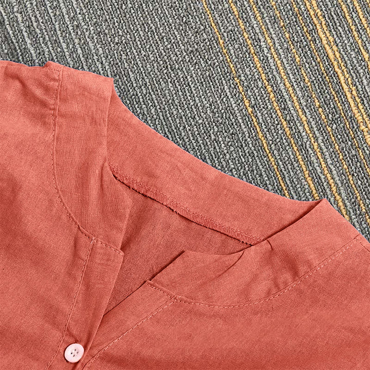 Buddha Stones Casual Plain Button Notched Collar Women's Short Sleeve Shirt - image 48