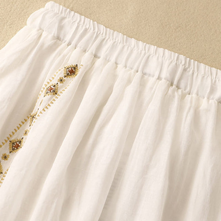 Buddha Stones Ethnic Vintage Embroidery Button Design Women's Cotton Linen 7-8 Length Skirt - image 6