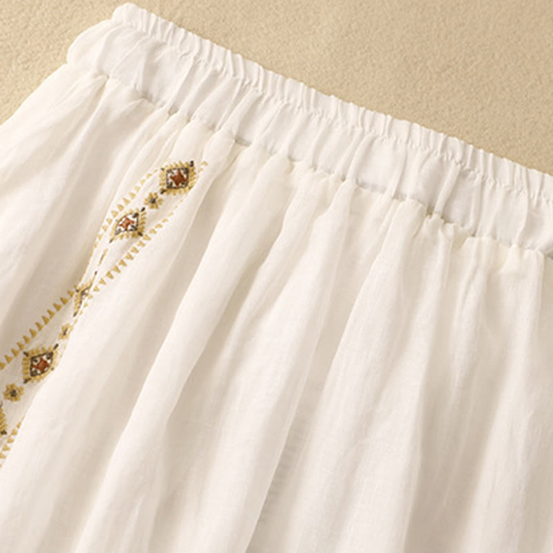 Buddha Stones Ethnic Vintage Embroidery Button Design Women's 7-8 Length Skirt - image 6
