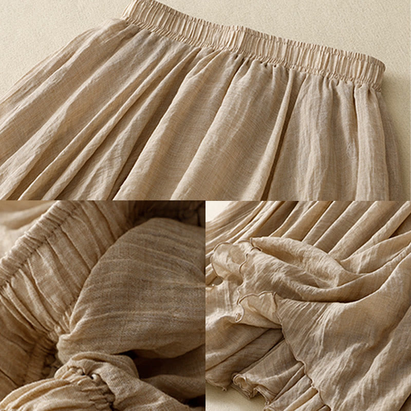 Buddha Stones Spring Casual Solid Color Pleated Women's Cotton Linen 7-8 Length Ruffle Skirt - image 23