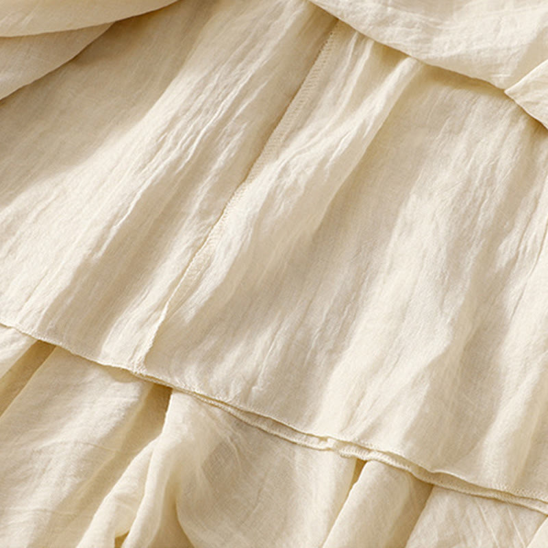 Buddha Stones Spring Casual Solid Color Pleated Women's Cotton Linen 7-8 Length Ruffle Skirt - image 3