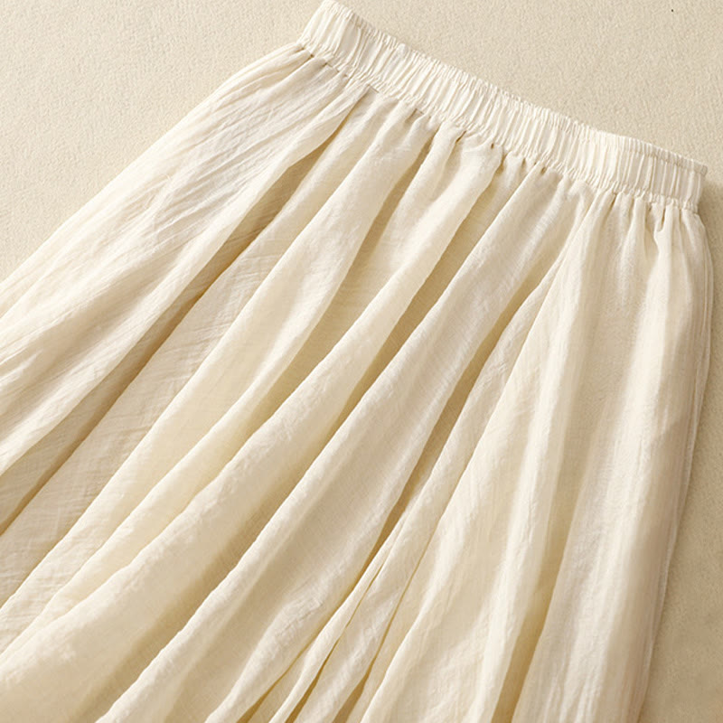 Buddha Stones Spring Casual Solid Color Pleated Women's Cotton Linen 7-8 Length Ruffle Skirt - image 1